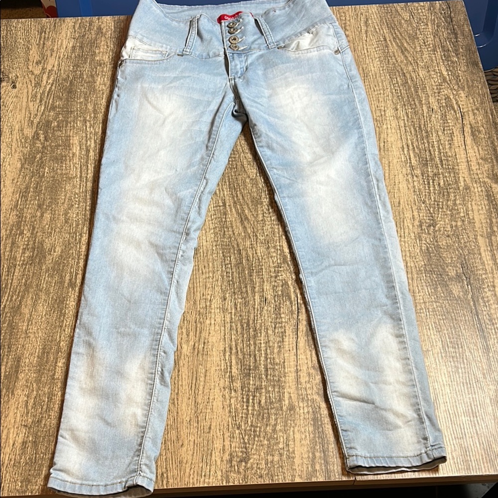 GOGO High Rise Blue Jeans with Lived-In Look
